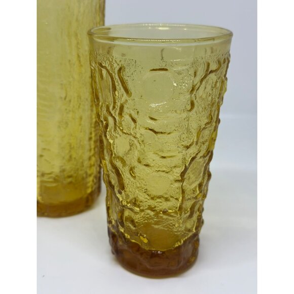 VTG Anchor Hocking Amber Yellow Textured Tumblers Set 2 - 5.5" & 7" Mid-Century - Picture 3 of 7